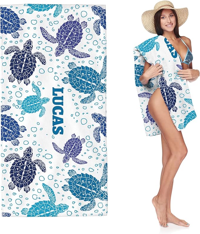 TPHIHPT Blue Sea Turtle Beach Towel Custom Beach Towels Personalized Beach Towels for Kids Quick Dry Beach Towel Pool Towels Adult Beach Towels 35X70 Inch